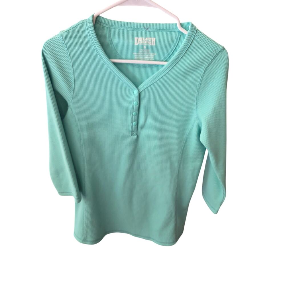 Duluth Trading Top M Womens Thermal Long Sleeve V Neck Teal Color Pullover